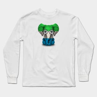 Baby Elephant with Glasses and Sierra Leone Flag Long Sleeve T-Shirt